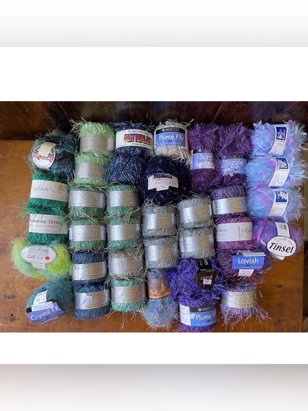 Destash Novelty Yarn Lot 51 Skeins Eyelash Tinsel Fur Berroco Plymouth Flutter